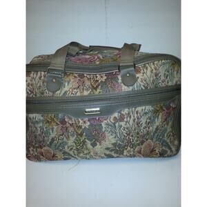 Jaguar Vintage Tapestry Travel Duffel Bag Soft Suitcase Floral Print Flat Bottom
